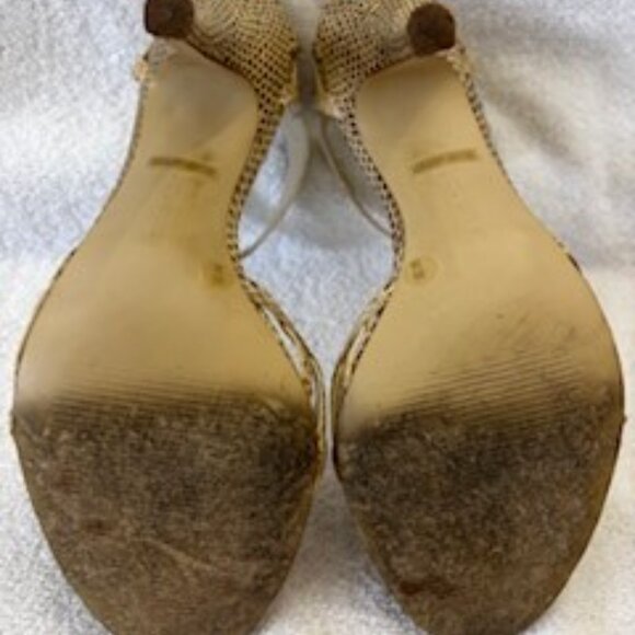 BCBG "Gylda" ankle strap heels in 'bone pearl multi snake' Size 8 - Picture 5 of 7